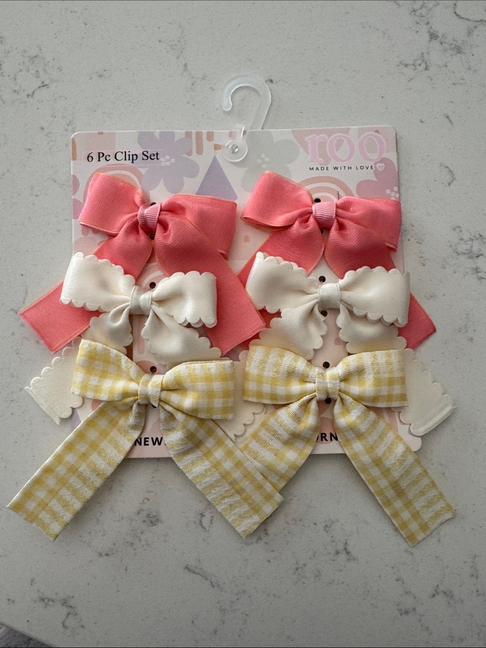 6-Piece Kids Bow Clip Set - Pink, Cream & Yellow Gingham